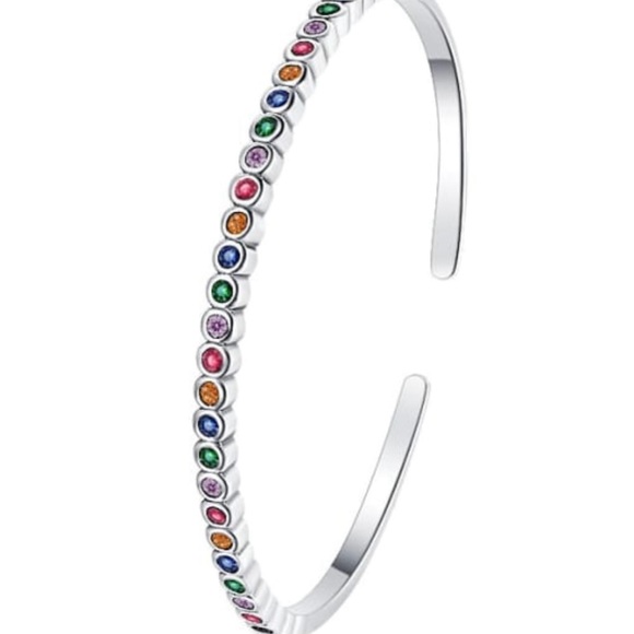 Solid 925 Sterling Silver Geometric Minimalist Cuff Bangle - Picture 3 of 7